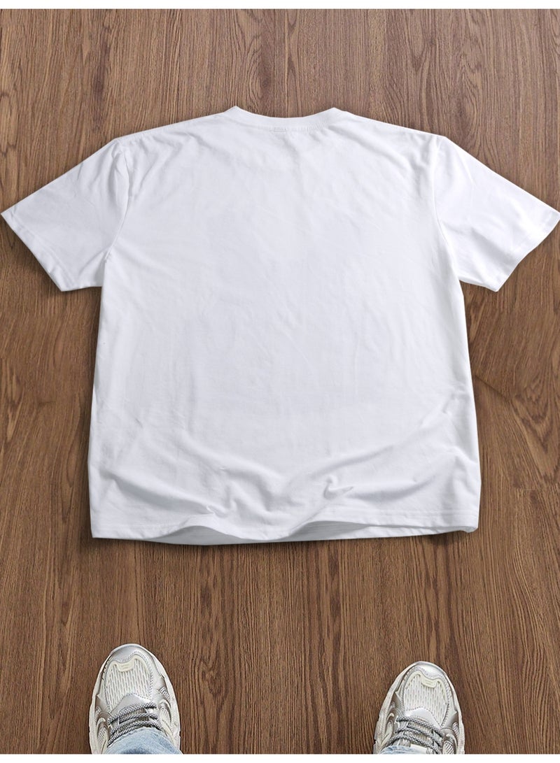 Men's White Peace Bulletproof Vest Print T-Shirt Short Sleeve Casual Streetwear Tee - Image 2